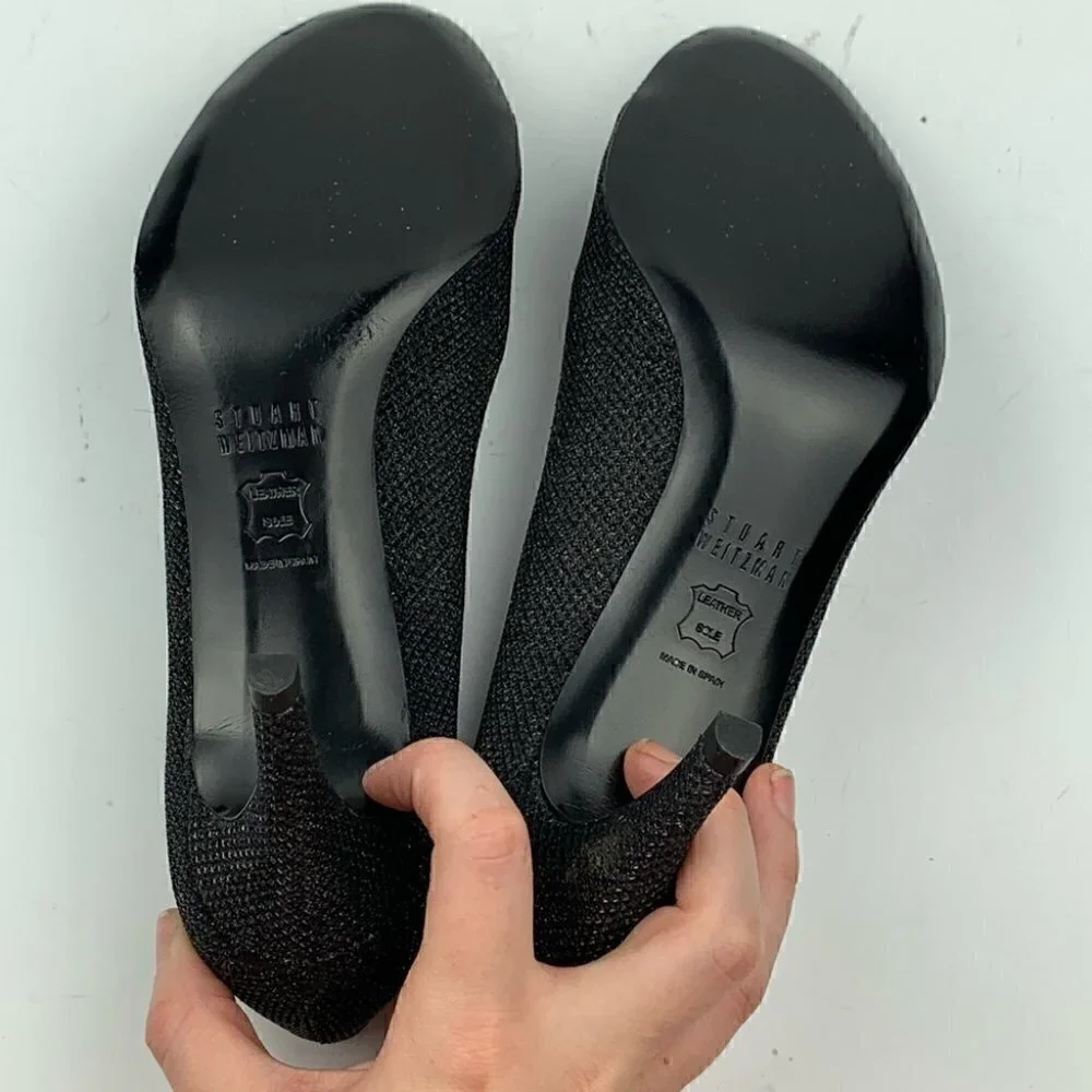 Stuart Weitzman heels size 6 black silver gem